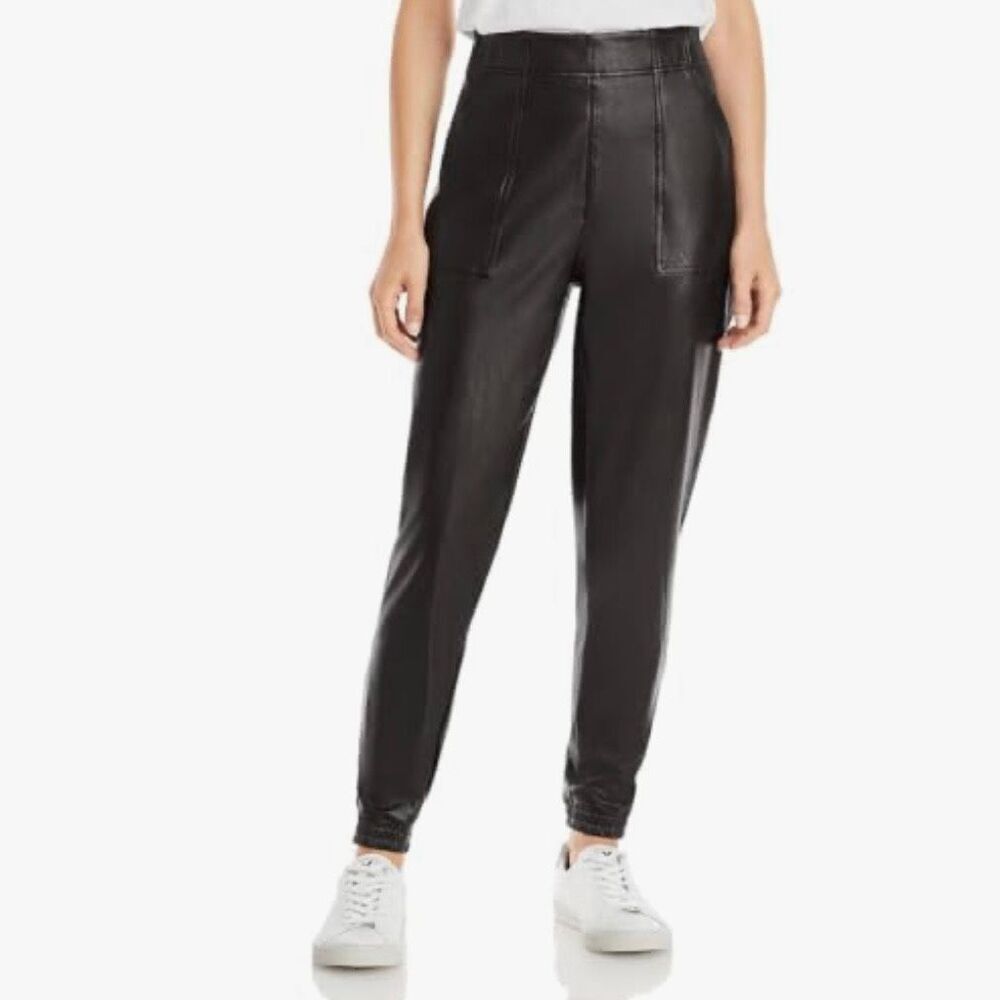 SPANX Black Faux Leather Joggers Lined Slimming Pants Women’s Small